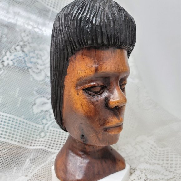 Vintage Hand Carved Woman's Head Figurine - Picture 3 of 9